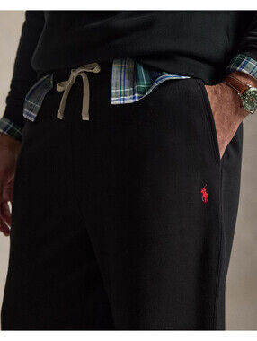 $138 Polo Ralph Lauren Fleece Drawstring Pants Black M NWT Cotton Pony